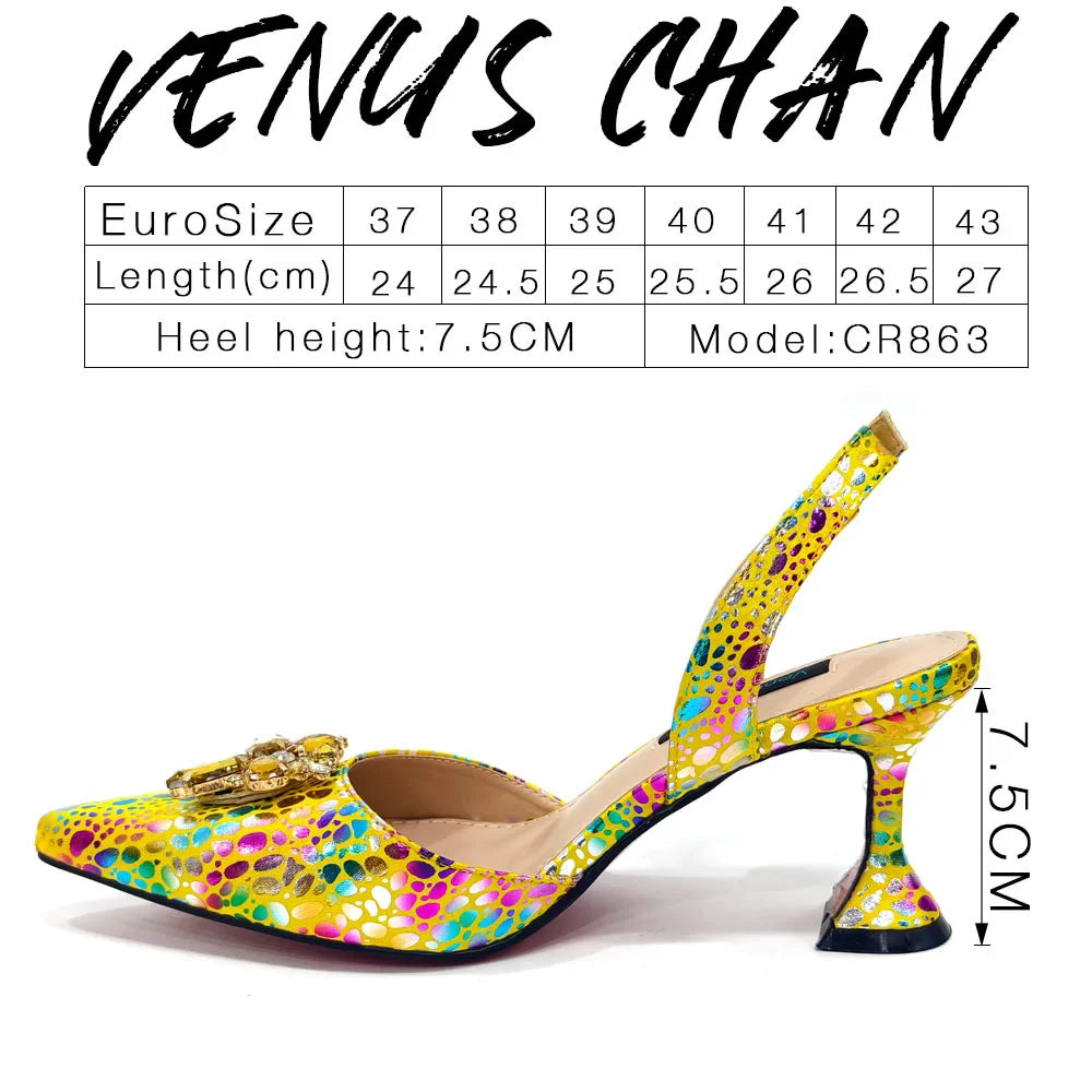 2024 Champagne Color Thin Heels Pointed Toe Crystal Design Ladies Shoes Matching Bag Set For Women Weeding Party Pump