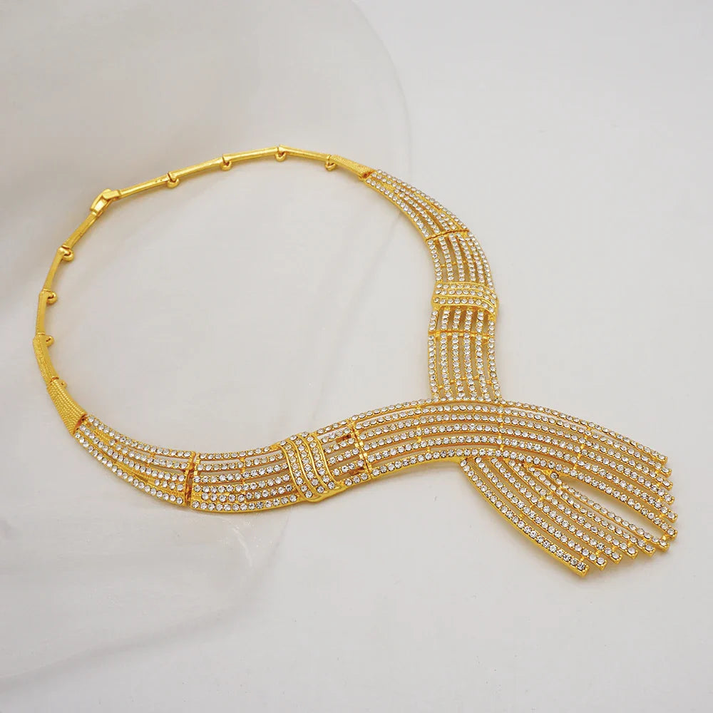 Dubai Gold Plated Jewelry Set Rhinestone Luxury Necklace Wedding Accessories Accessories