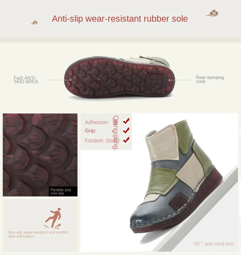 Winter Genuine Leather Flat-soled women shoes Casual shoes women Boots Color Matching Short Boots Warm Comfortable Cotton Shoes