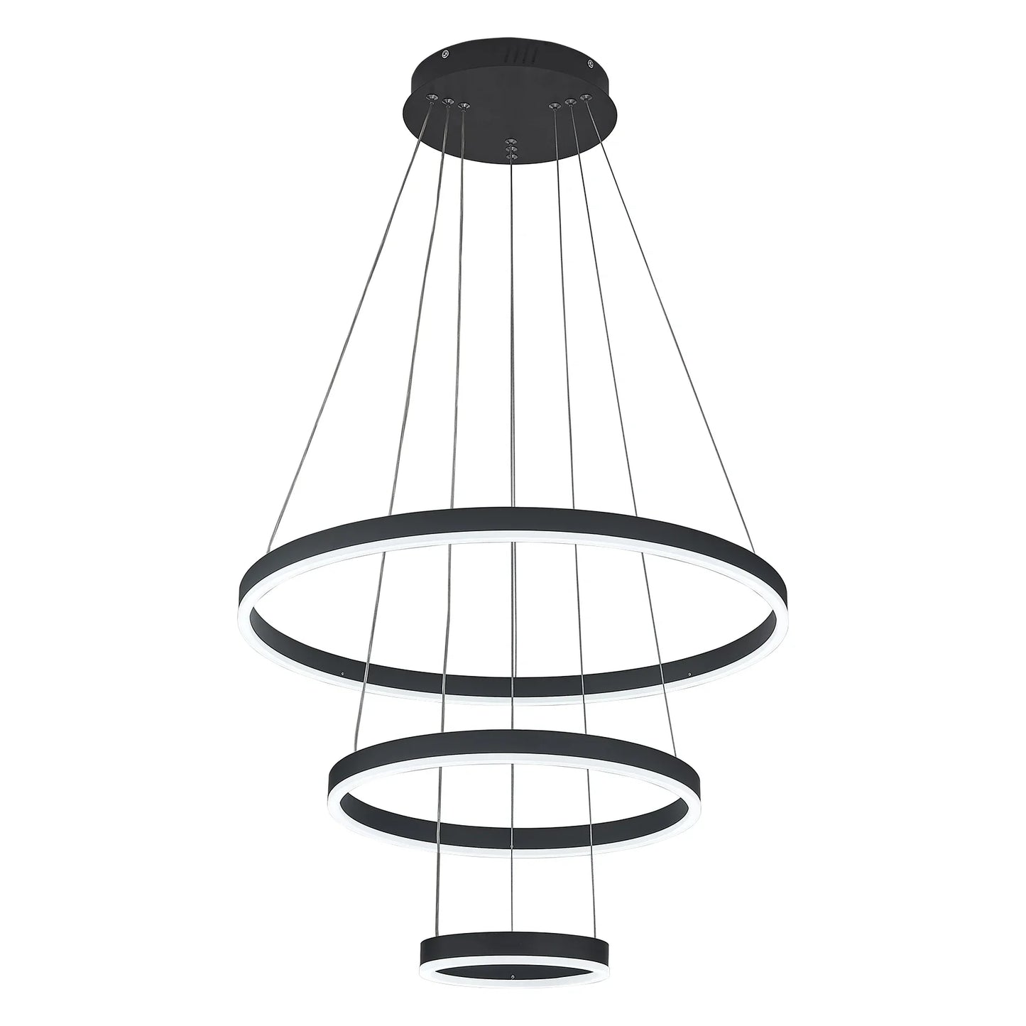 KOMORE Modern 3 Ring Aluminum Round Hanging LED Pendant Light Stepless Dimming & Cool White for Kitchen Living Room Hallway
