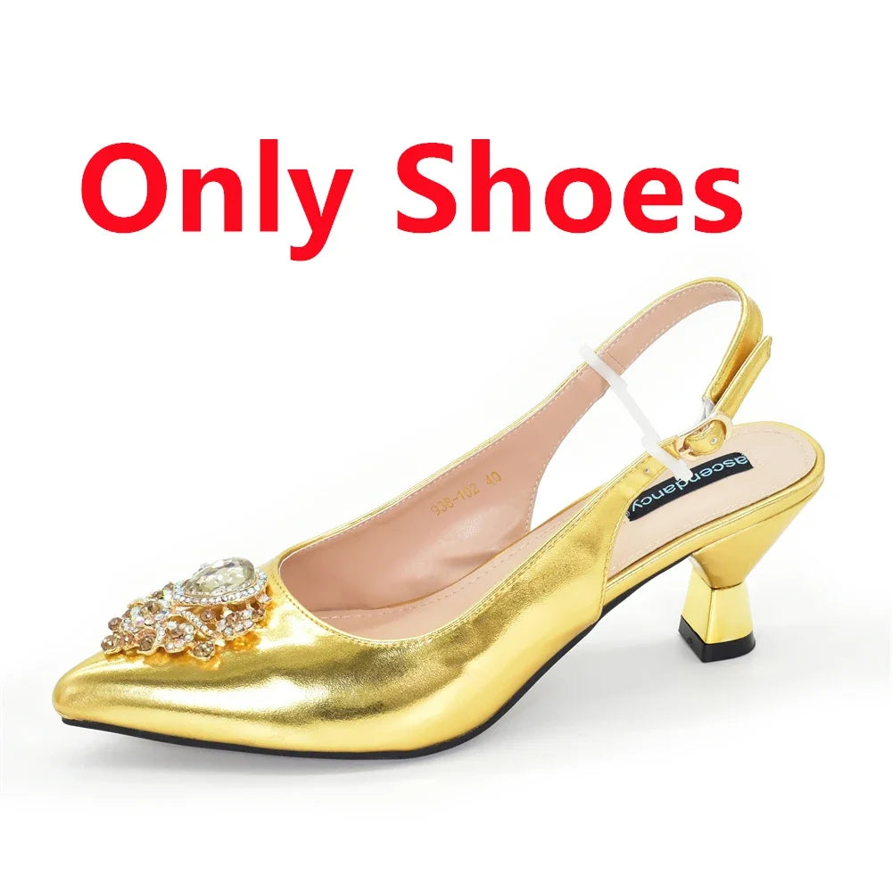Fashion African Matching Shoes and Bags for Party Nigerian Women Nigerian Italian Shoes and Bags Set Decorated with Rhinestone