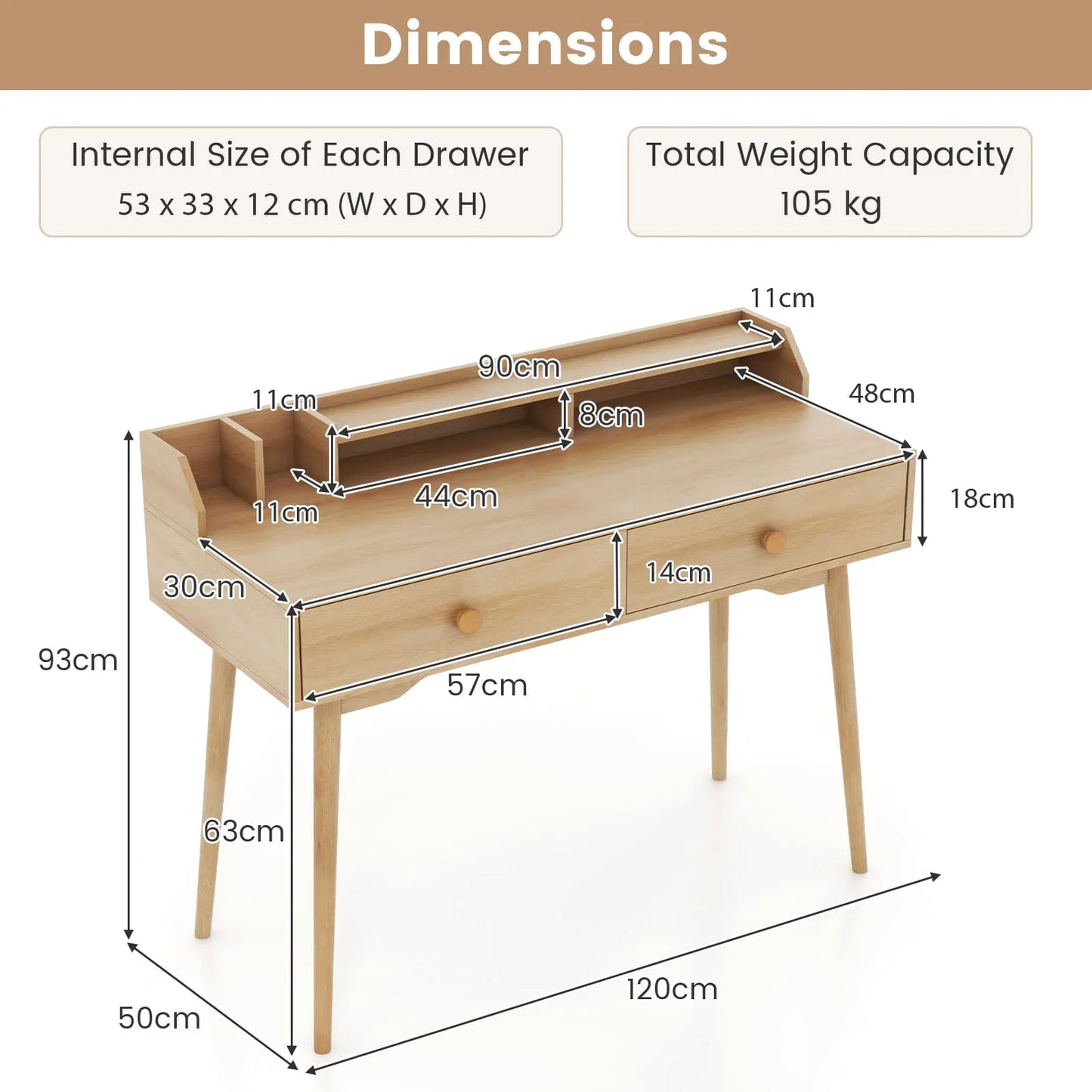 GOFLAME Writing Desk 120 CM Home Office Computer Workstation