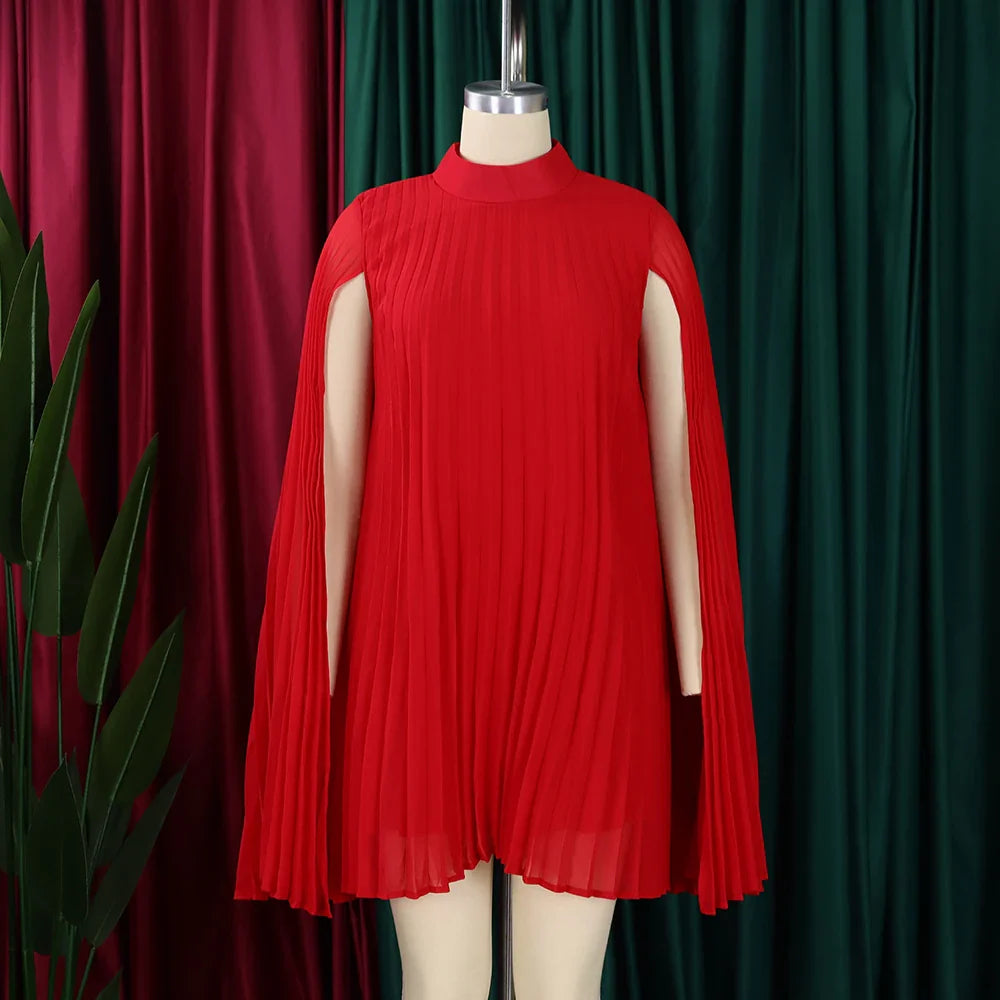 Chiffon Dress for Women Elegant 2024 New Round Neck Batwing Sleeve Loose Knee Length Luxury African Birthday Party Dinner Dress