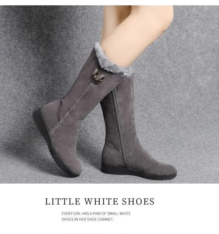 Warm High Fur Boots Women Winter Chunky Mid-calf Boots