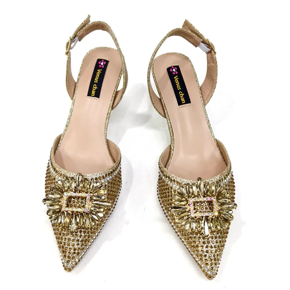2025 Nigerian Women's Party Shoes and Bags Medium Heel Pointed Toe Elegant Party Footwear With Matching Color Handbag for Women