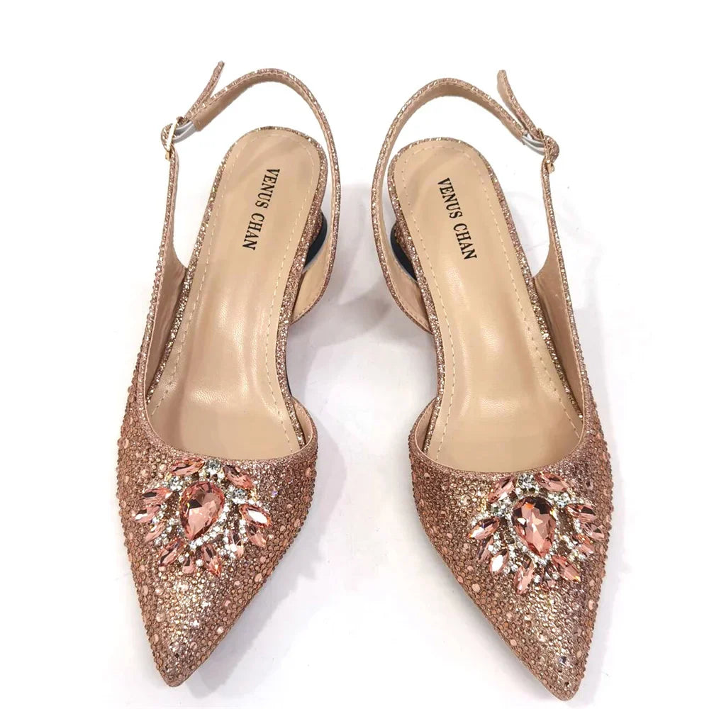 Elegant Women's Low Heels Italian Shoes And Bag Set
