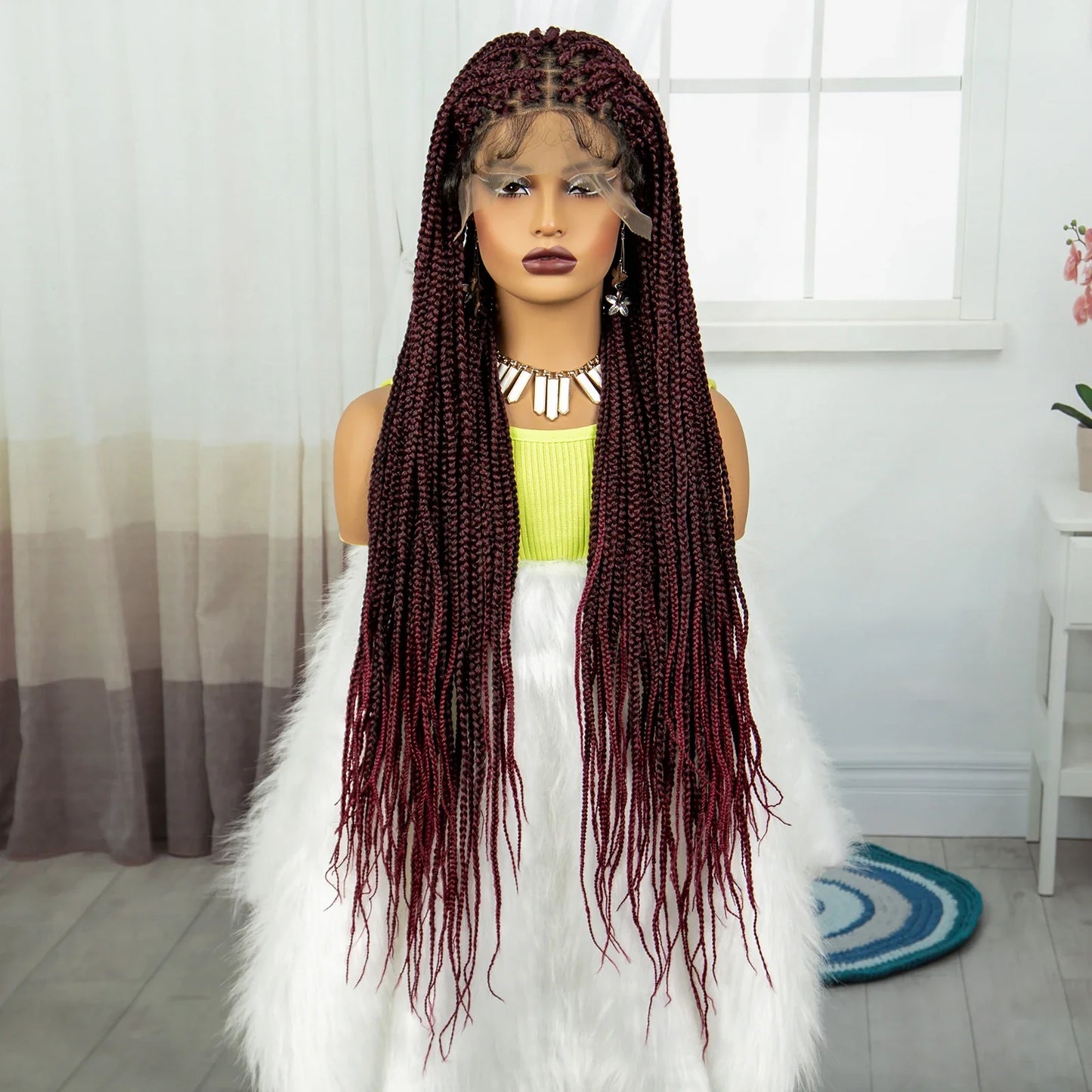 Synthetic Braided Wig Synthetic Hair Lace Front Wigs Box Braided Wigs for Black Women 36 Inches Micro Braids Wigs with Baby Hair