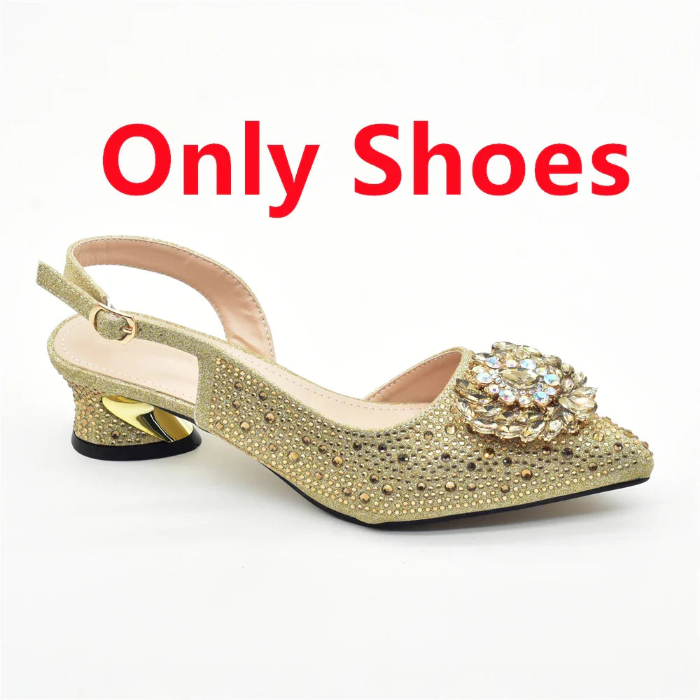 New Italian Shoe and Bag 2024 High Quality Luxury Full Diamond Italian Shoes and Bags Matching Set Decorated with Rhinestone