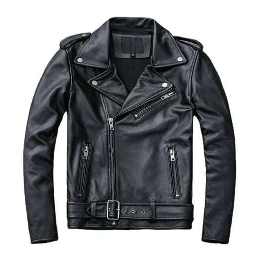 Classical Motorcycle Jackets Men Leather Jacket 100% Natural Cowhide Moto Jacket