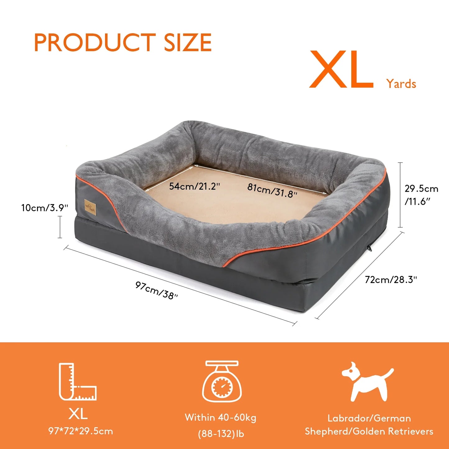 Jumbo Large Orthopedic Dog Bed Memory Foam Quilted Bolstered Pet Sofa Couch Elevated Cushion Warm Waterproof Mattress