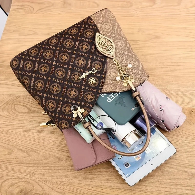 3pcs Set Women'S Tote Bag, Classic Large Capacity, Elegant Casual Handbag, High-Quality Faux Leather, Ivory White, Magnetic Clos