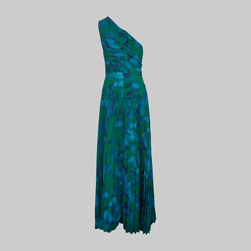 Krisstarsgirls Women's Evening Party Dresses 2025 Summer Spring Leopard Pleated Split-Side Sleeveless Rhinestone Maxi Dresses