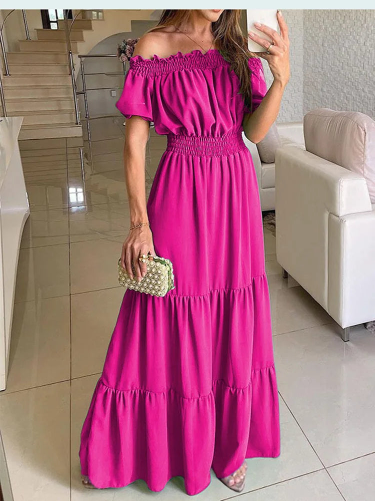 Summer Boho Red Dress Fashion Short Sleeve Beach Long Dress Casual Loose Elegant Holiday Party Dresses For Women Robe Femme 2023