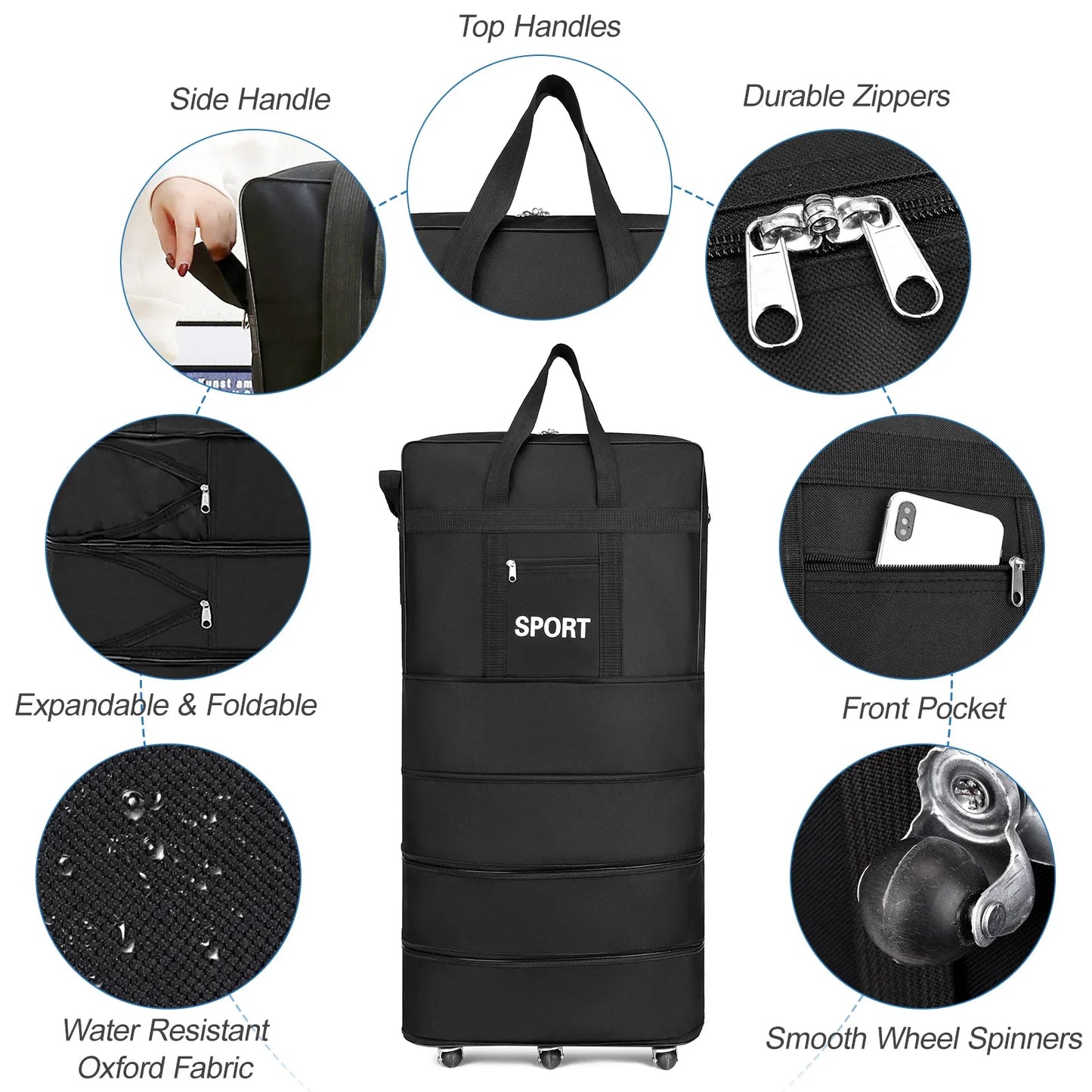 Waterproof Portable Travel Rolling Suitcase Air Carrier Bag Unisex Expandable Folding Oxford Suitcase Bags With Wheels