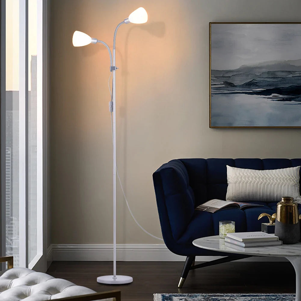 KOMORE Modern 2 Head Standing Floor Lamp Adjustable Lamp Heads 180cm Bronze&Grey  for Living Room, Office, Bedroom, Hallway