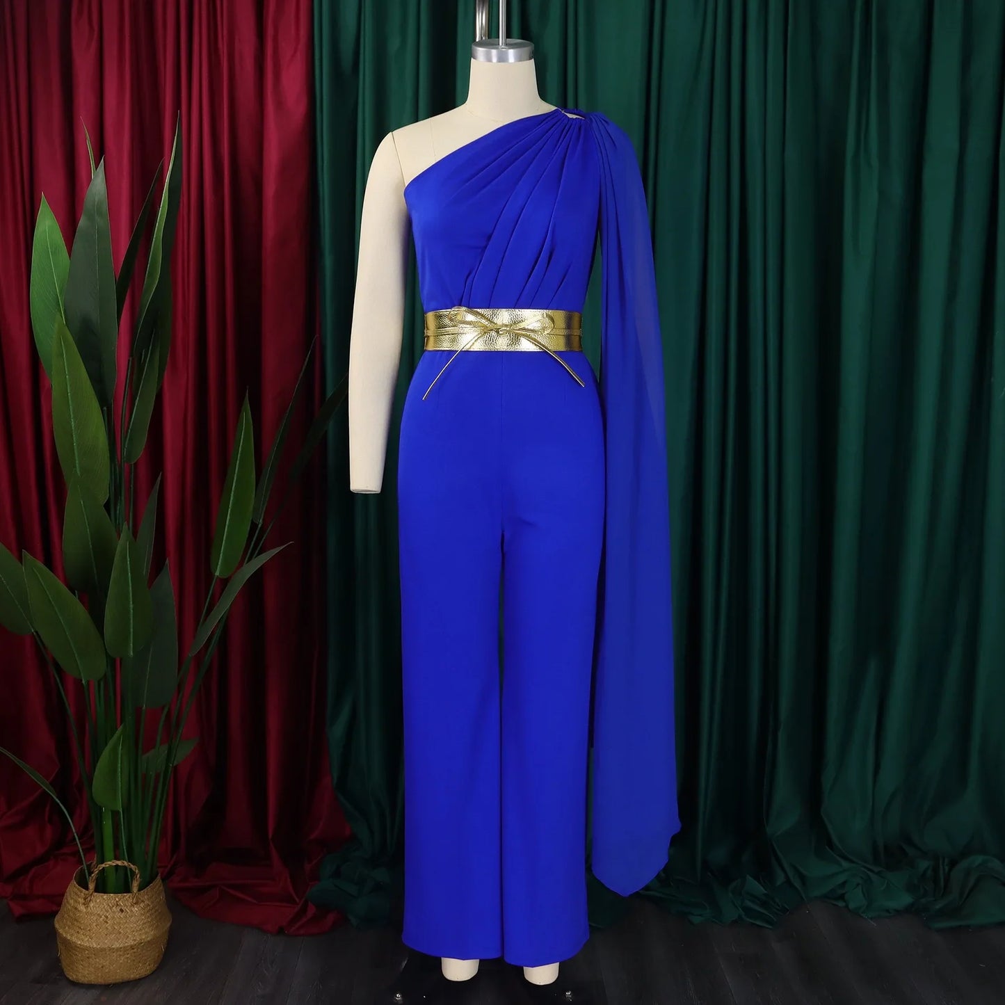 Elegant Jumpsuits & Rompers for Woman One Shoulder Flying Sleeve High Waisted Luxury Birthday Party Dinner Outfits Overalls 2024