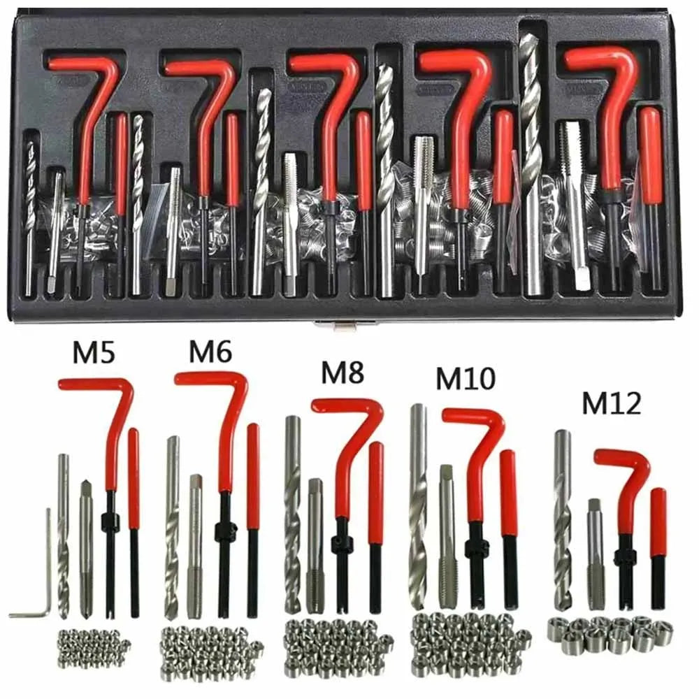 131Pieces Metric HSS Drill Helicoil Thread Repair Kit M5 M6 M8 M10 M12 Threaded Tool Twist Drill Bit Set with Red Case