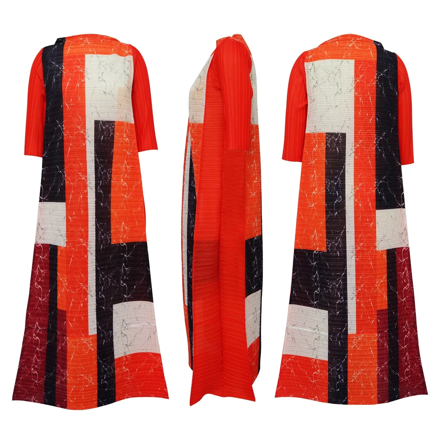 2023 Fashion African 3/4 Sleeve Polyester Plus Size O-Neck Pleated Long Dress Dashiki African Clothes African Dresses for Women