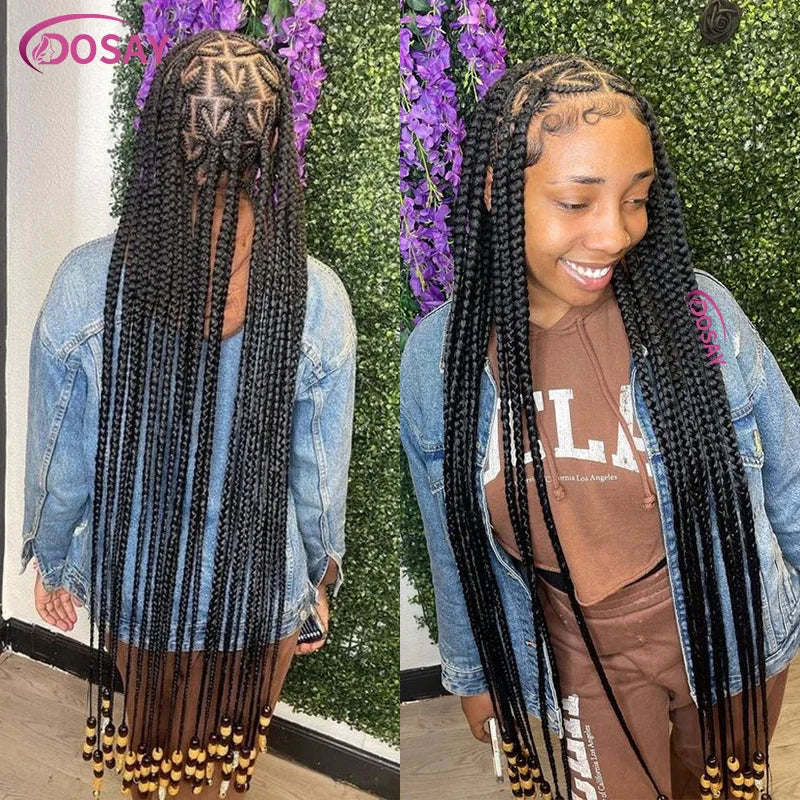 36" Synthetic Lace Braided Wigs Blonde Heart Box Braids Lace Wigs Long Black Cornrow Braided High Quality Lace Front Wig Ladies