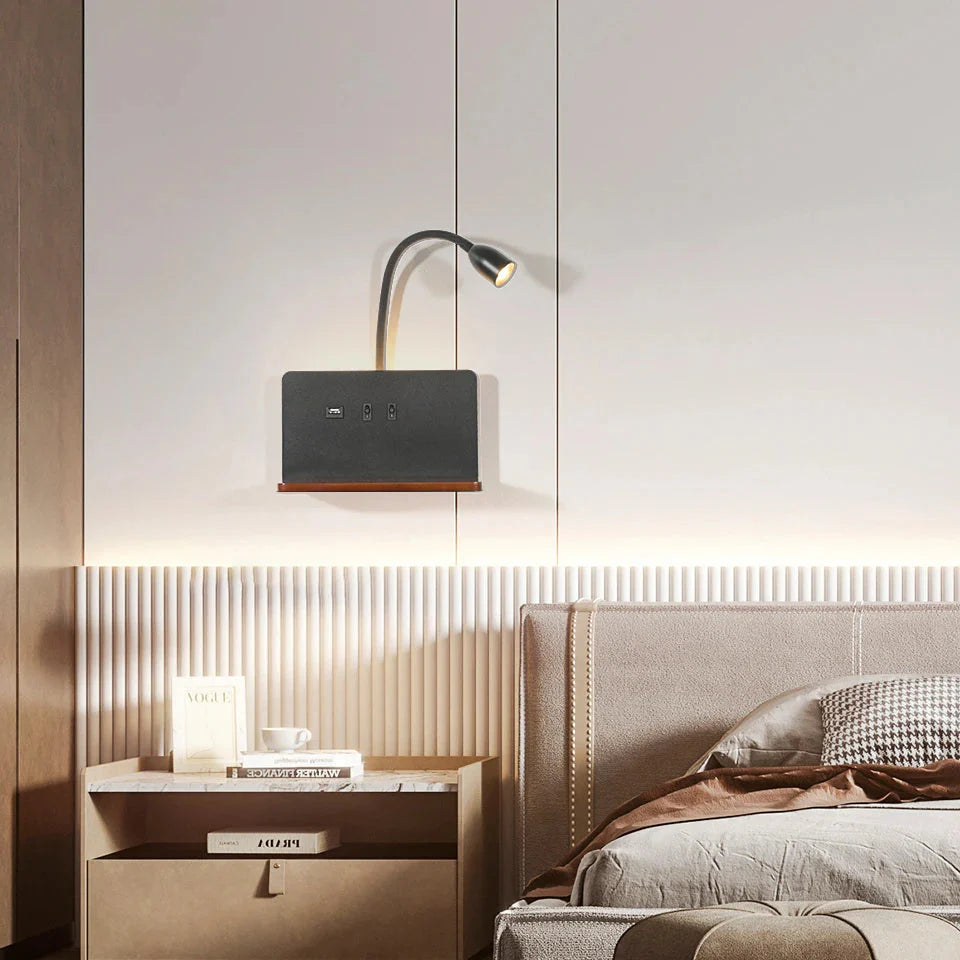 Indoor LED Wall Lamp With USB Interface And Wireless Charging 360° Rotatable