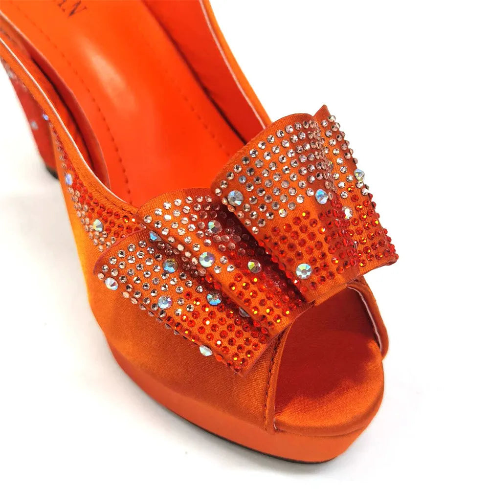 2024 High Quality Yellow Color Fish Beaked Toe Cap Thin Heels Ladies Shoes Matching Bag Set For Women Wedding Party Pump