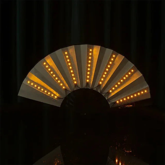 LED Light-Up Foldable Hand Fan – Glowing Neon Bamboo Fan for Dance, Concerts, & Performance Props