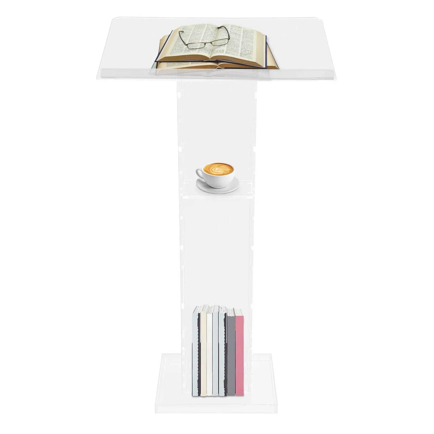 Acrylic Podium Floor Standing Clear Lecterns W/ Storage Shelf School Stand Desk Church Pulpit Office Lecture Table 43in H