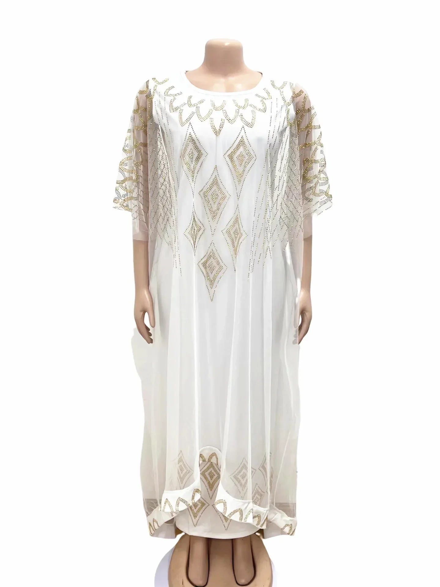 African Dresses For Women Short Sleeve Turkey Diamonds Evening Wedding Party Floor Length Dress Muslim Africa Clothes 2023