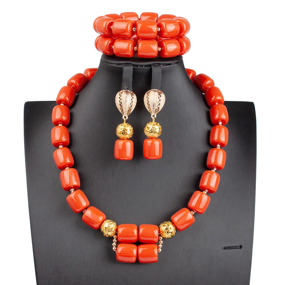 Fabulous Artificial Coral Wedding African Beads Jewelry  Luxury Bride Costume Statement Necklace Jewelry