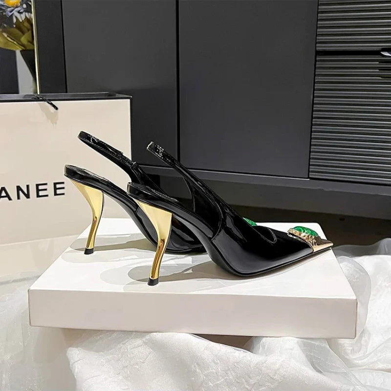 Iron Head Fashion Heterosexual Red High Heels Fox Head Jewel Decoration New Plus Size Banquet Shoes Women's High Heel Sandals