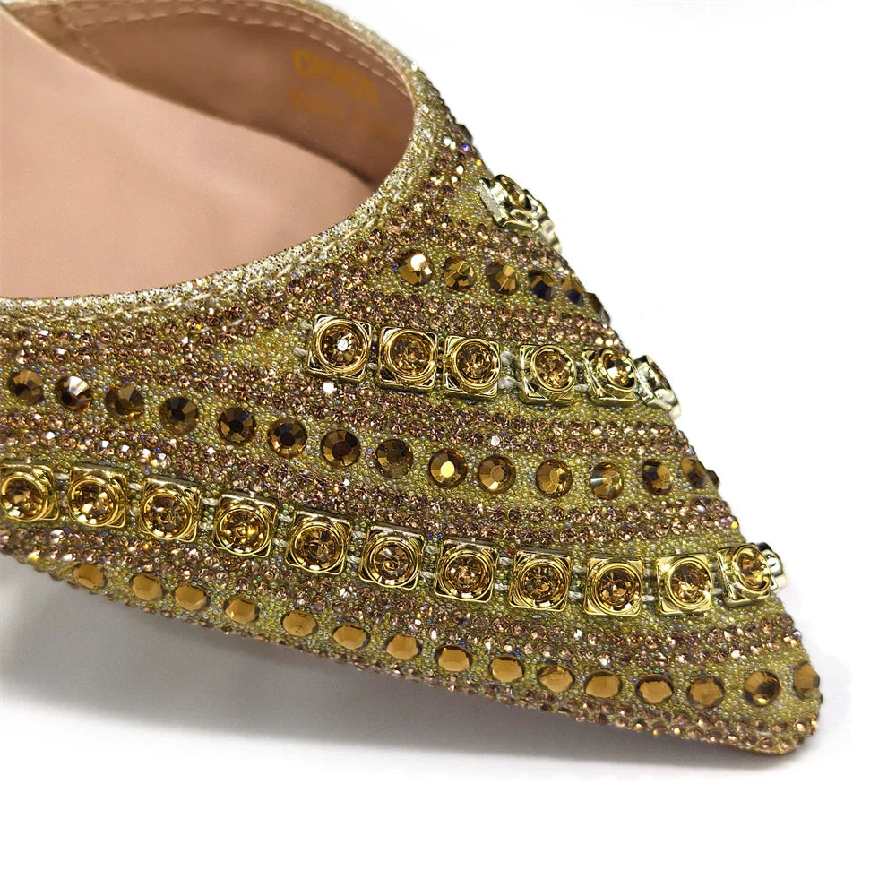Women's Elegant Heels Rhinestone Handbag Set Italian Design for Weddings
