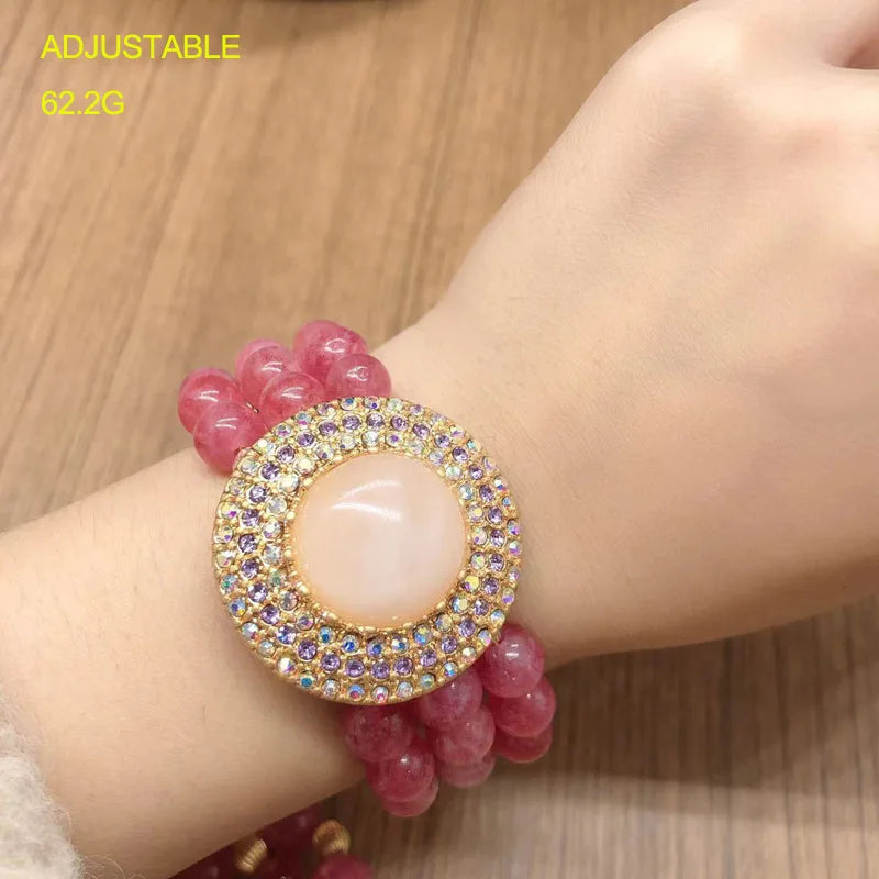 Natural grandmother green strawberry crystal beads rhinestone necklace earrings bracelet luxury exquisite women wedding jewelry