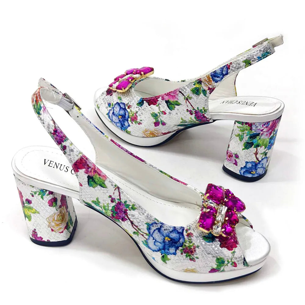 Venus Chan Italian Sandals and Bags Matching Set 2024 Women Heel Party for Gold Colour Wedding Bigger Size Thick Heel Shoes