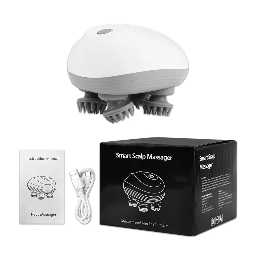 Wireless Head Massager Electric Head Scalp Relax Massage Body Shoulder Deep Tissue Kneading Vibrating Cat Pet Massage Device