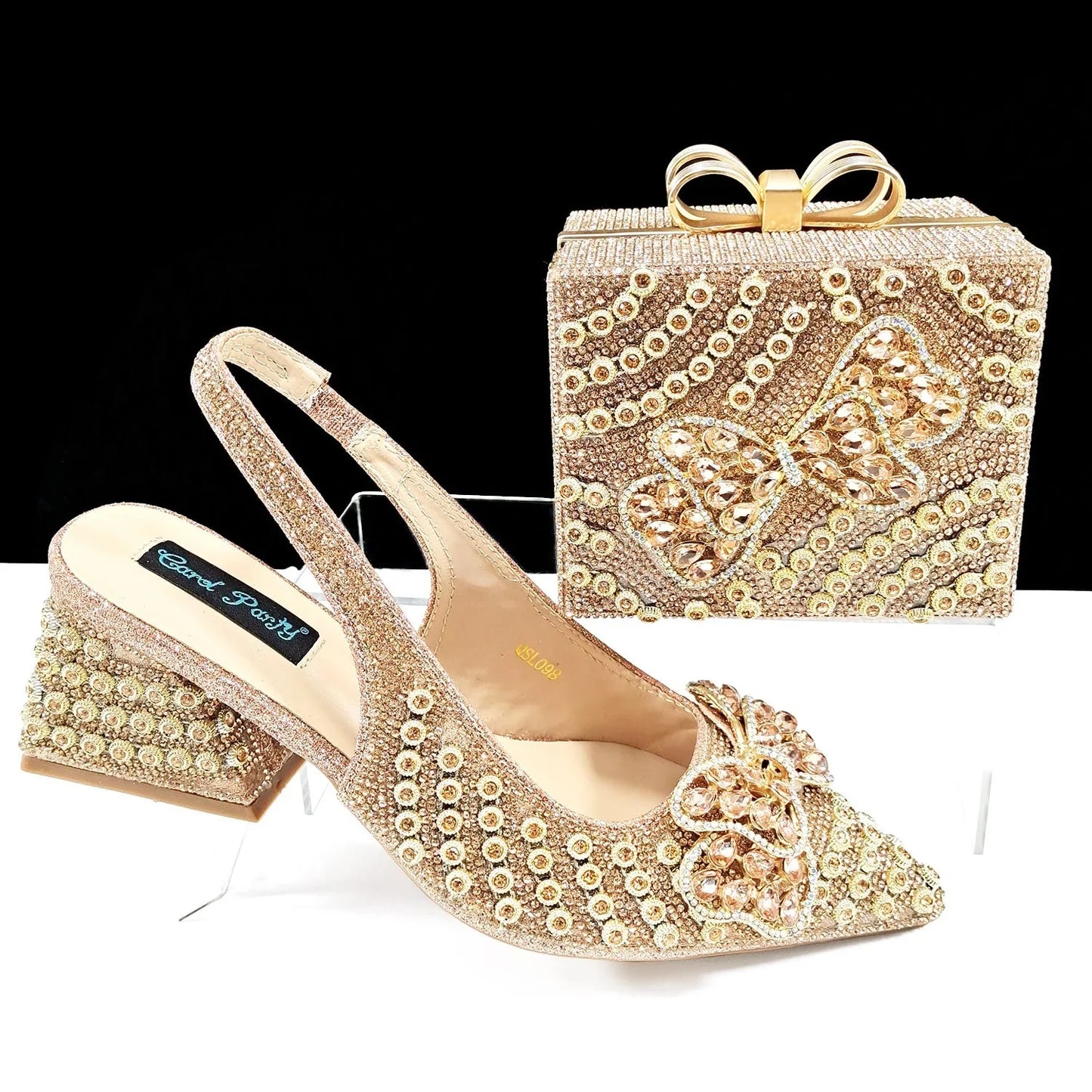 QSGFC Italian Design Clutch Dual Use Full Diamond High Heels Exquisite Gift-Box  And High Heels For Party Women Shoes
