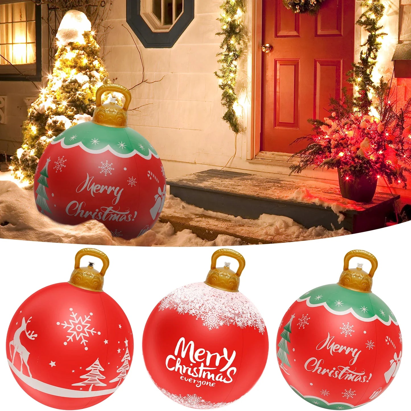 Inflatable Christmas Ball 23 Inch Large Outdoor Christmas PVC Inflatable Ball Reusable Giant Blow up Ball Decorations