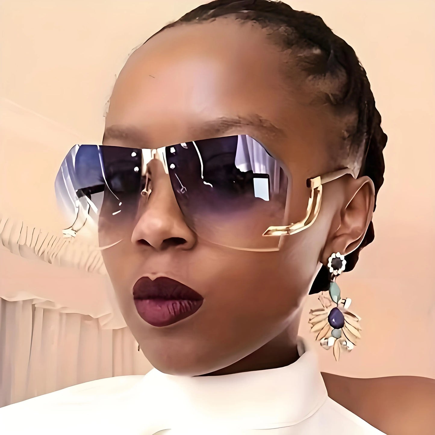New Fashionable Frameless Sunglasses for Women's Personality Trend Hollow out Mirror Legs Irregular Ocean Lens Glasses UV400