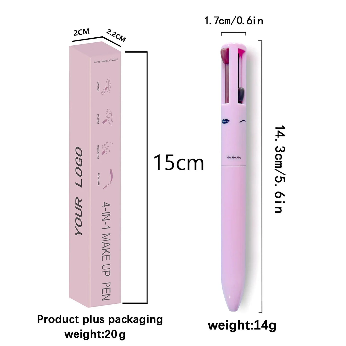 4-in-1 multi-functional lip liner, eyeliner and eyebrow pencil 4-color set