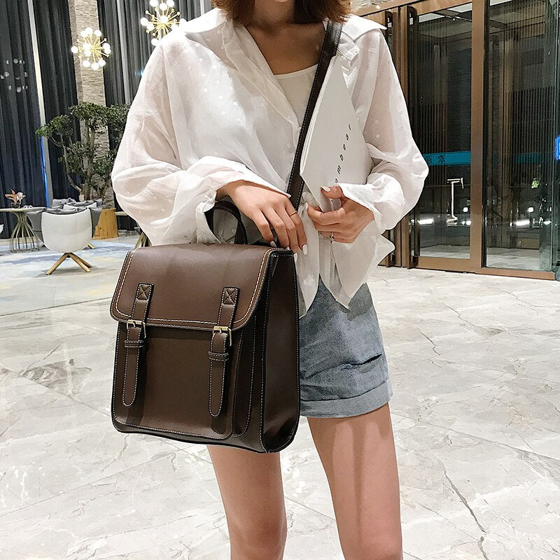 Vintage Backpack Female Pu Leather Bag Backpack Fashion School Bag