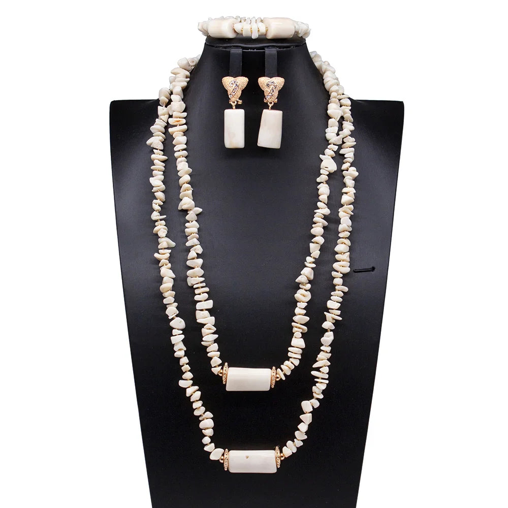 32 inches Long Orange Beads African Jewelry Set Women Bridal Party Costume Necklace Jewelry Set