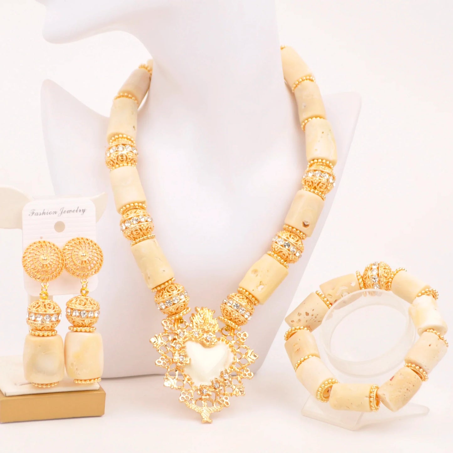 Natural coral beads orange necklace set for stylish Nigerian wedding couple African jewelry