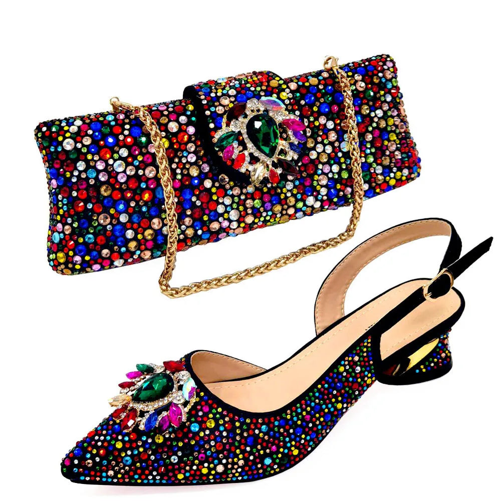 Elegant Women's Low Heels Italian Shoes And Bag Set
