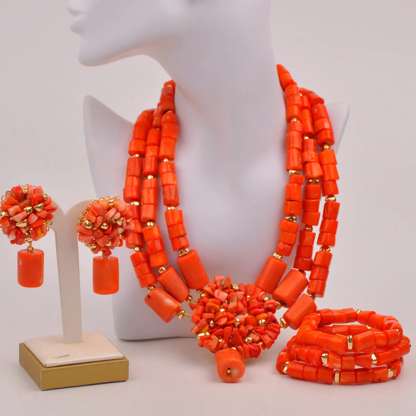 splendid orange nigeria coral beads necklace african jewelry set bridal wedding jewelry sets C21-23-01