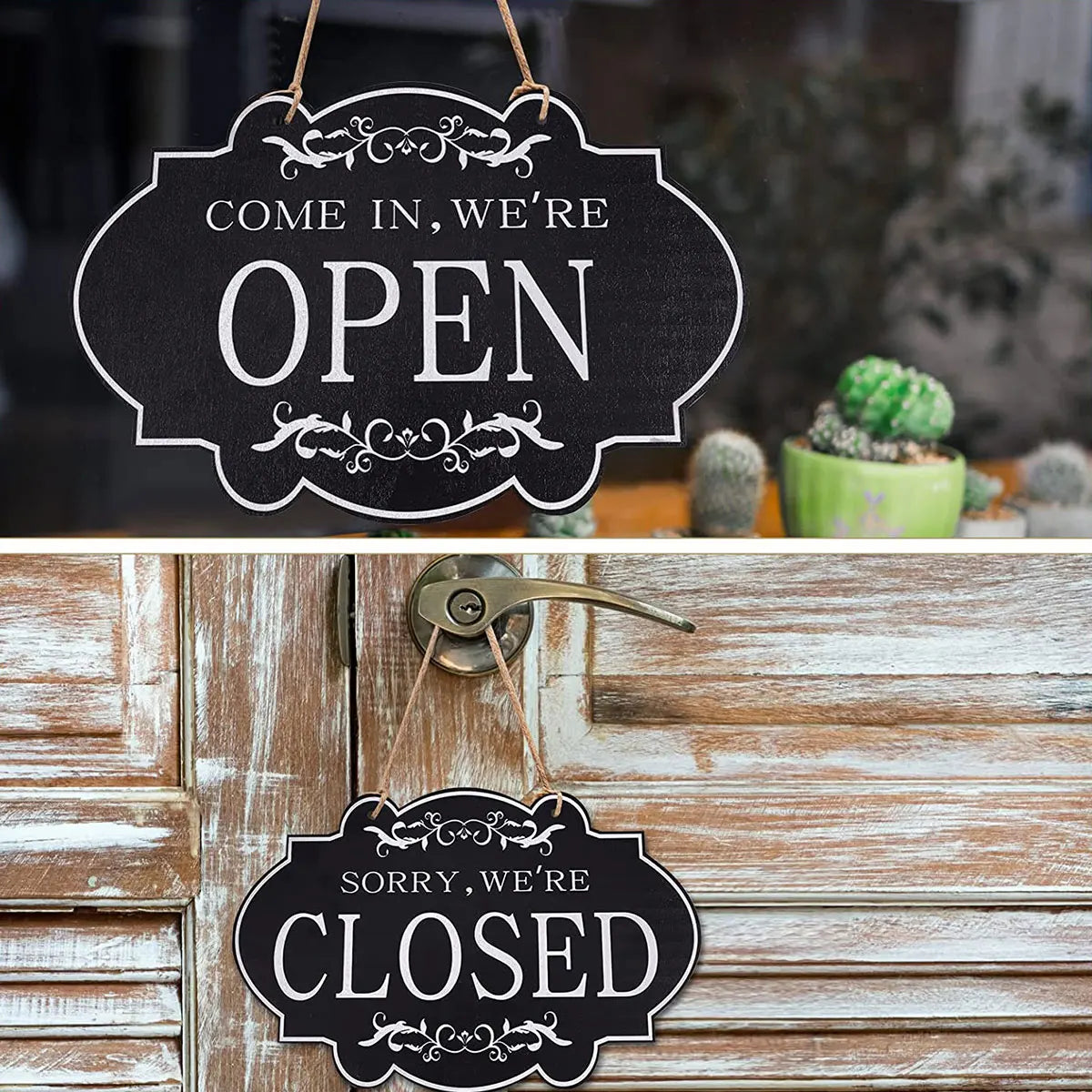 Open And Closed Business Sign Retro Wooden Stores Hanging Sign Waterproof Double Sided Reversible Business Sign For Door Window