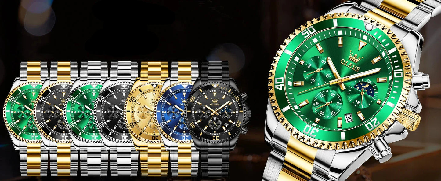 Men's Watches Top Brand Luxury Watch for Men Original Waterproof Stainless Steel Chronograph Moon Phase Date Rota Dial