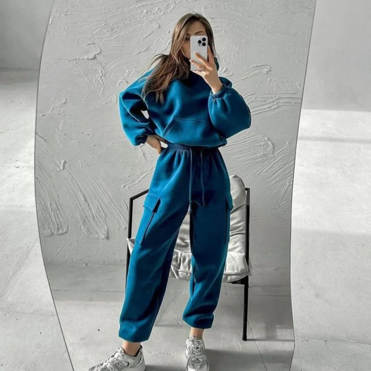 Hoodies Suit Winter Autumn Solid Casual Tracksuit Women Fleece 2 Pieces Set Sports Sweatshirts Pullover Jogger Sweatpants Outfit