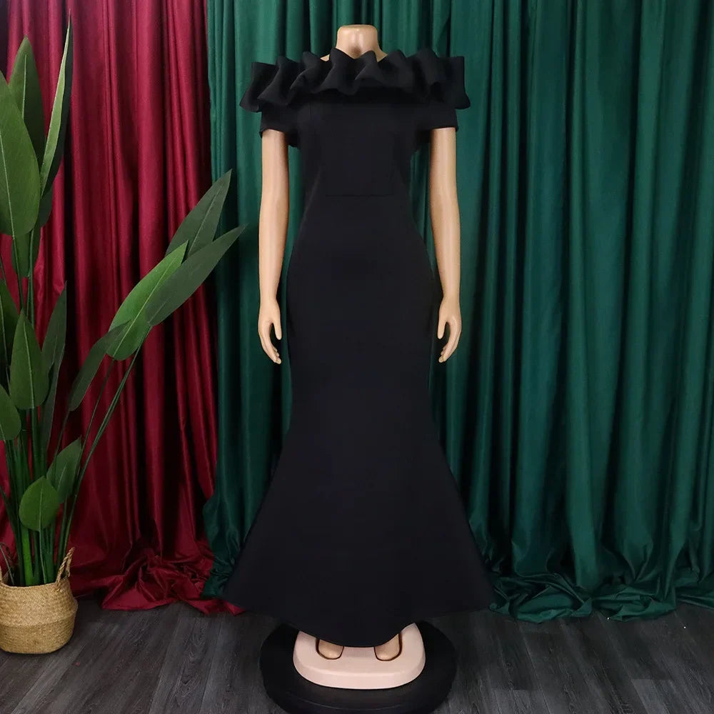 Elegant Long Dresses for Women Off Shoulder Short Sleeve Mermaid Floor Length