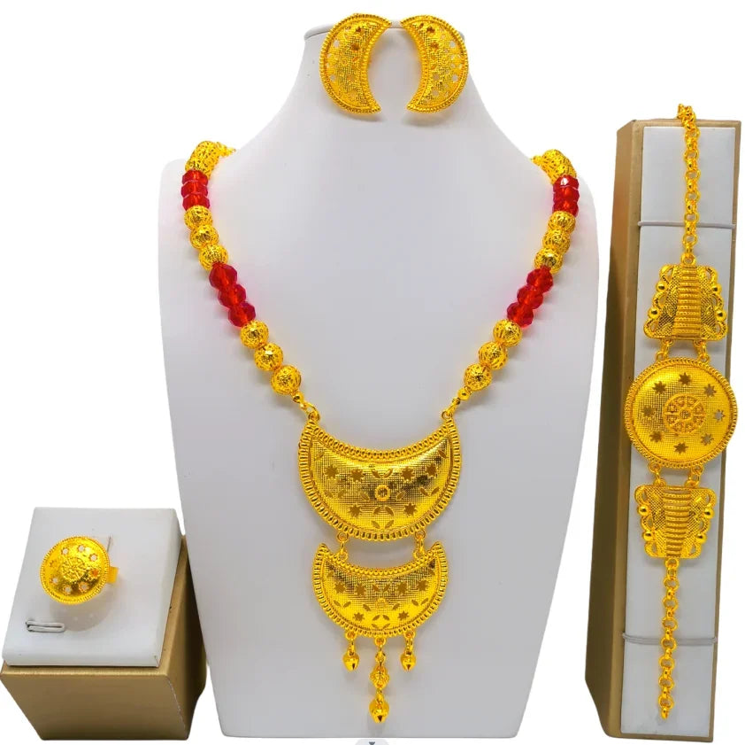 Dubai Necklace Earrings For Women Wedding 24k Gold Plated African Jwellery Bridesmaid Party Gift  Bridal Dubai Jewelry Sets