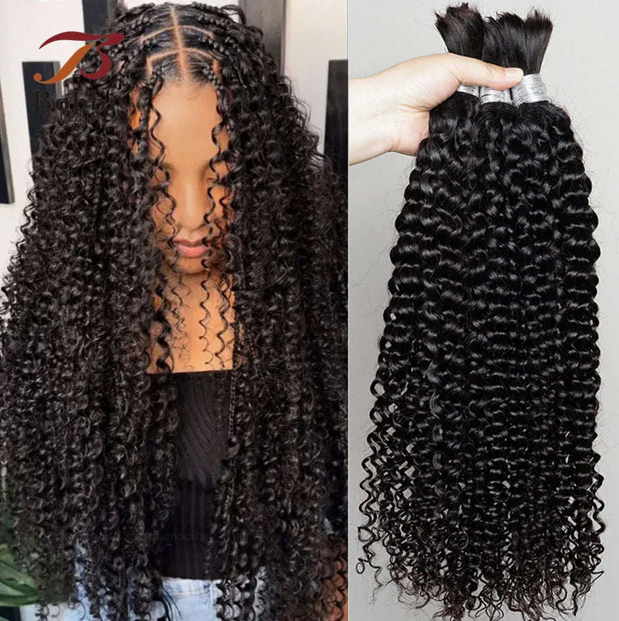 100% Human Hair Bulk for Braiding 1 Bundle Jerry Curly Natural Black Indian Remy Human Boho Braiding Hair Bulk Extensions Bobbi