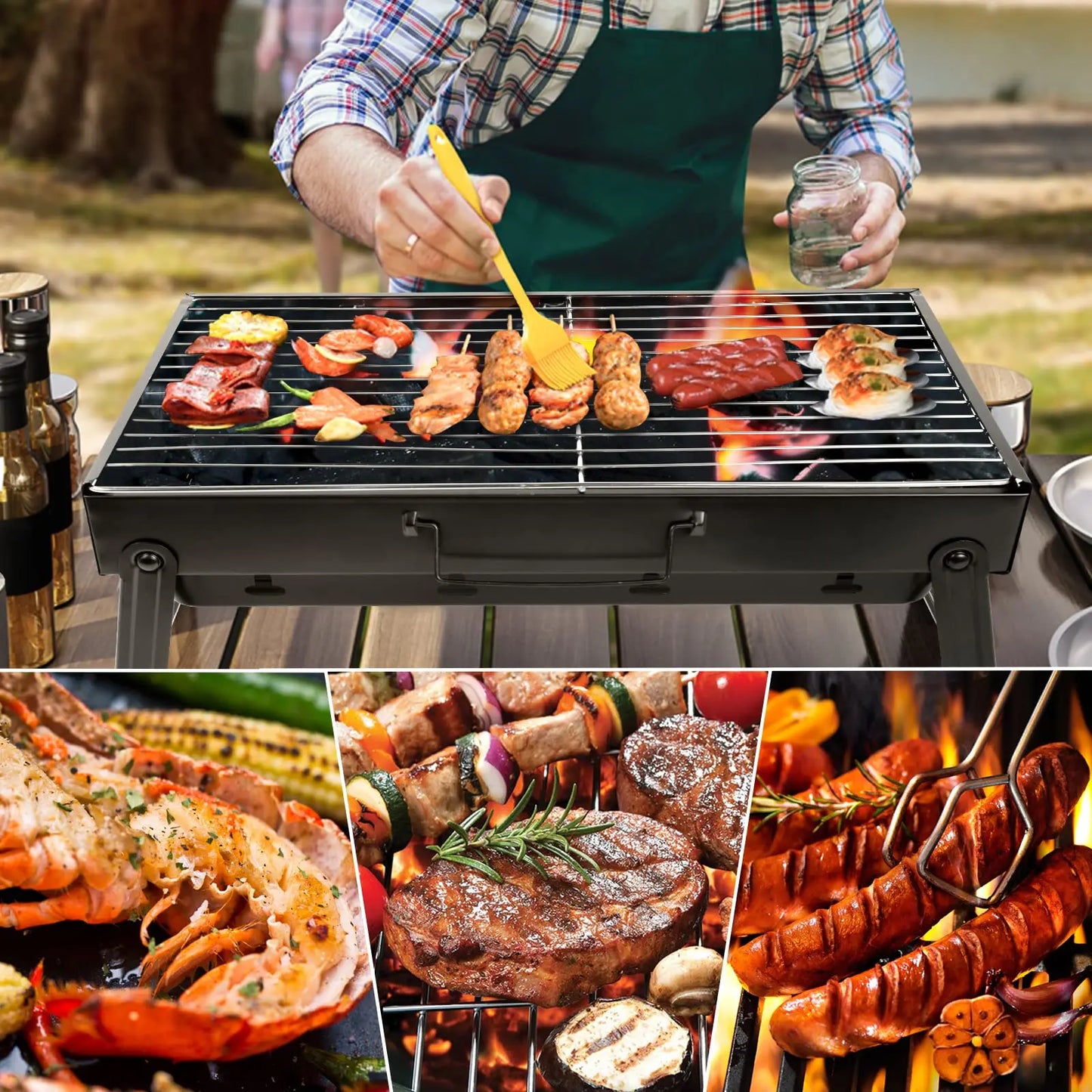Portable Folding BBQ Grill, Compact and Lightweight Charcoal Grill, Easy to Assemble and Carry, Ideal for Outdoor Cooking